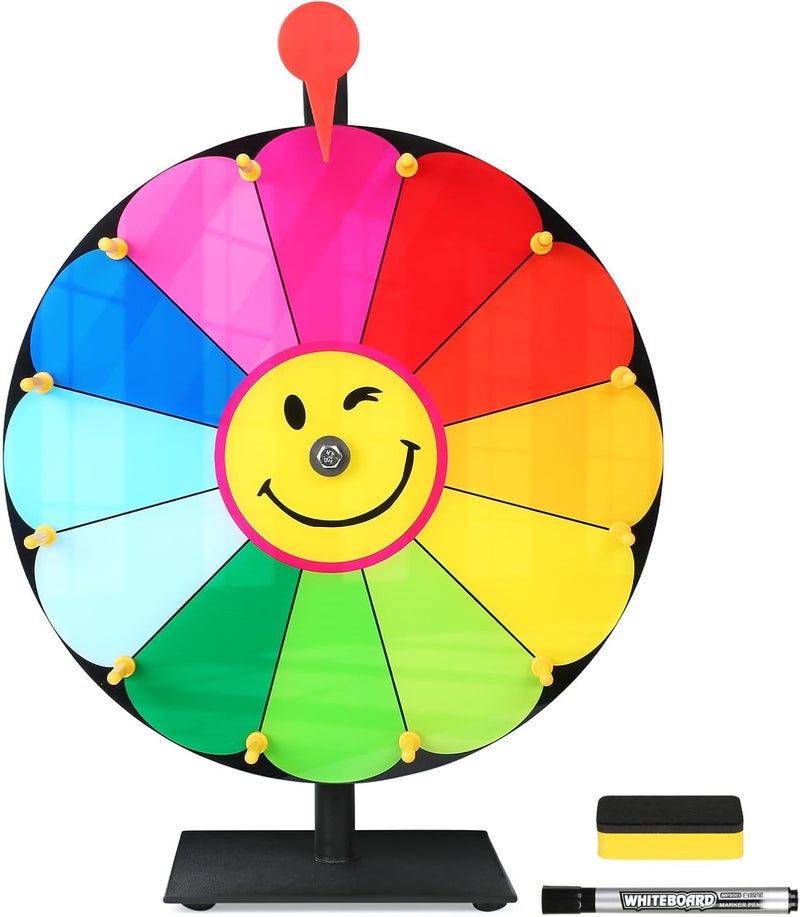 Delizon 12 Inch Color Prize Wheel, 12 Slot Spinning Wheel Fortune Game, Holiday Activities, Party, Classroom or Home Education, Sunflower Pattern - Image 1